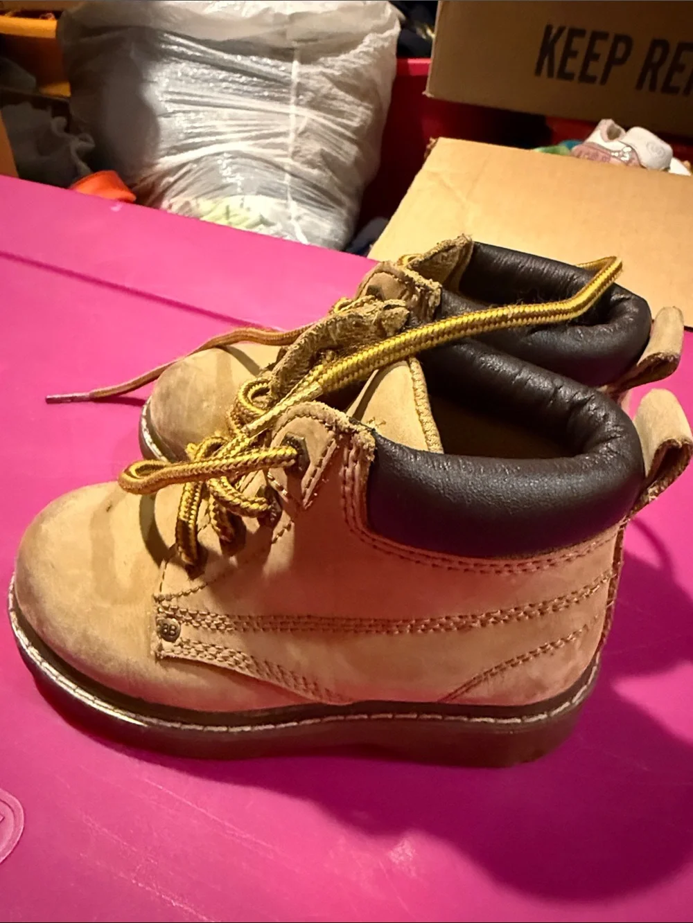 Buster Brown Tan Kids Lace-Up Boots with Yellow Laces